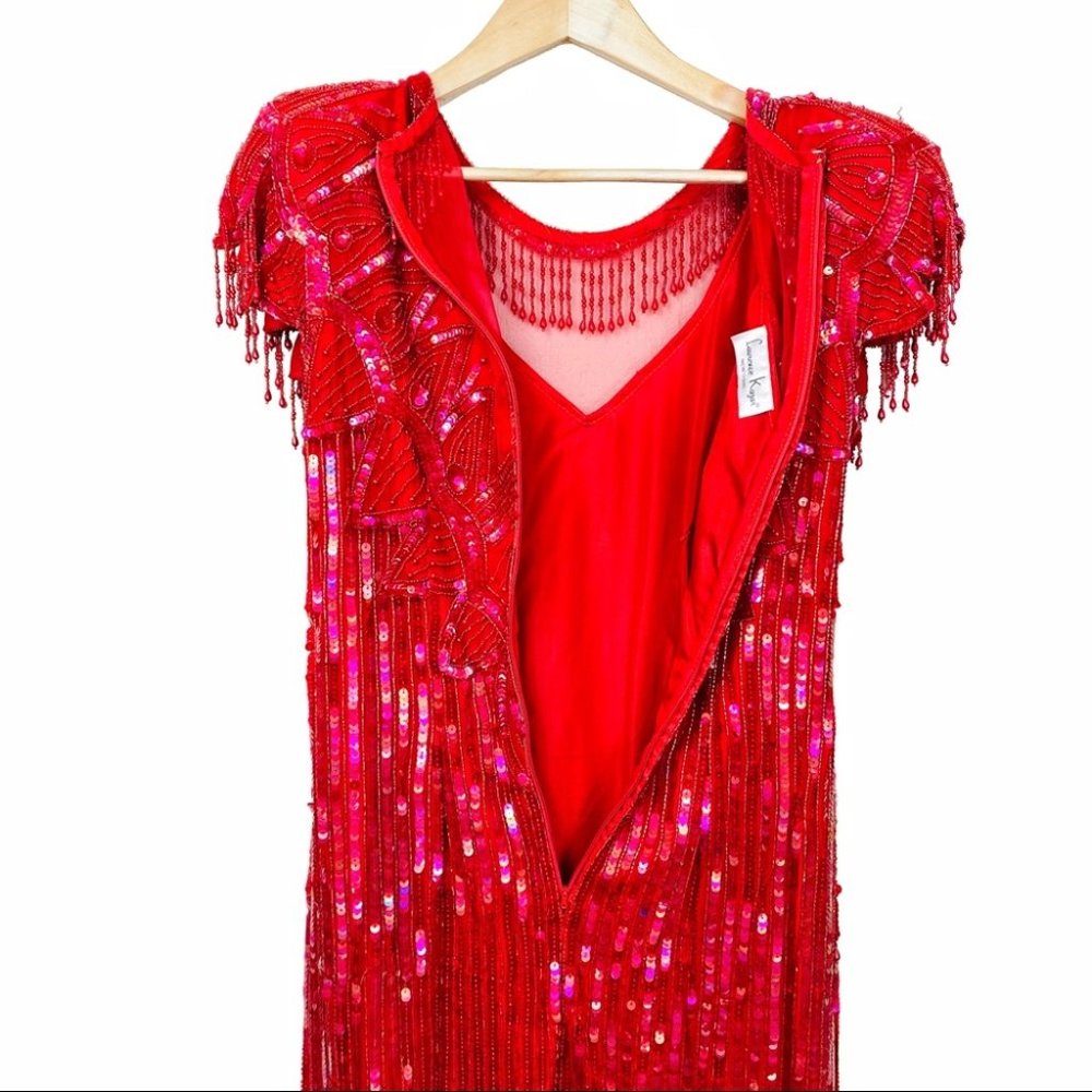 VTG 100% Silk 80s Fringed Beadwork Flapper Dress S - Picture 11 of 15